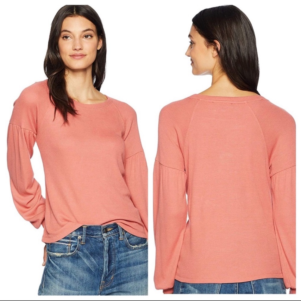 Sanctuary Josephine babydoll Spice of Life Top Coral Waffled Long-Sleeve Size S